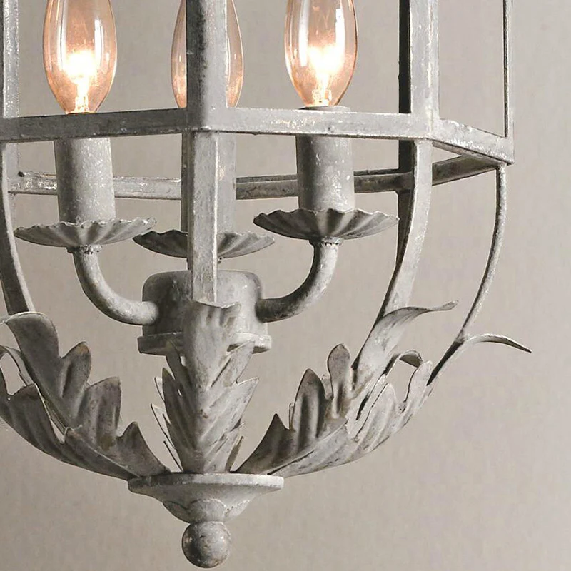 Grijs/wit/gouden vogelkooi kroonluchter verlichting rustiek metaal 3 lampen hanglamp voor woonkamer Clearhalo