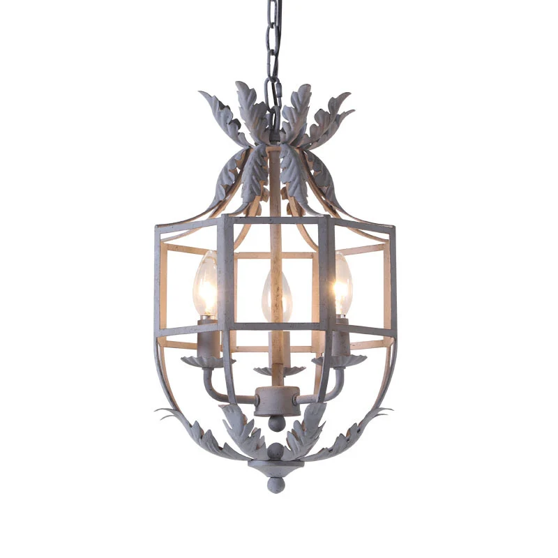 Grijs/wit/gouden vogelkooi kroonluchter verlichting rustiek metaal 3 lampen hanglamp voor woonkamer Clearhalo