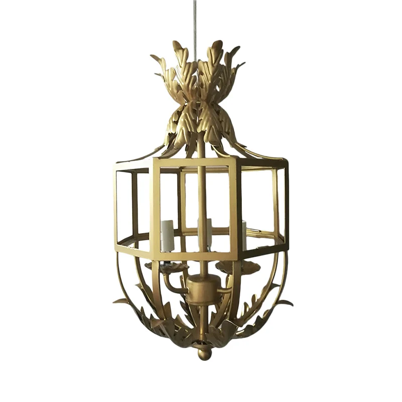Grijs/wit/gouden vogelkooi kroonluchter verlichting rustiek metaal 3 lampen hanglamp voor woonkamer Clearhalo