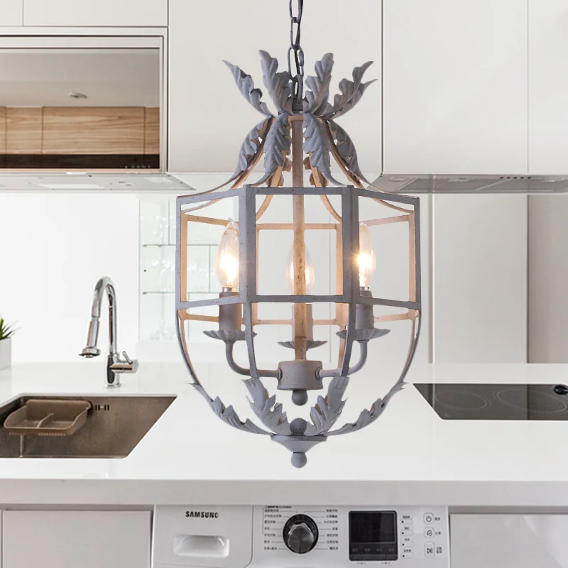 Grijs/wit/gouden vogelkooi kroonluchter verlichting rustiek metaal 3 lampen hanglamp voor woonkamer Clearhalo