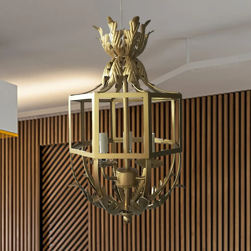 Grijs/wit/gouden vogelkooi kroonluchter verlichting rustiek metaal 3 lampen hanglamp voor woonkamer Clearhalo