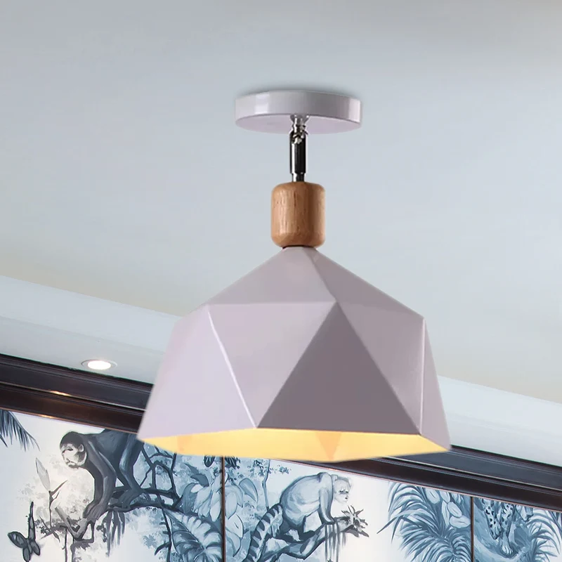 Grijs/wit/groen metalen ruitvormige semi-inbouwlamp Macaron 1-lichts plafondlamp voor hal Clearhalo