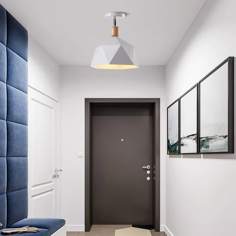 Grijs/wit/groen metalen ruitvormige semi-inbouwlamp Macaron 1-lichts plafondlamp voor hal Clearhalo