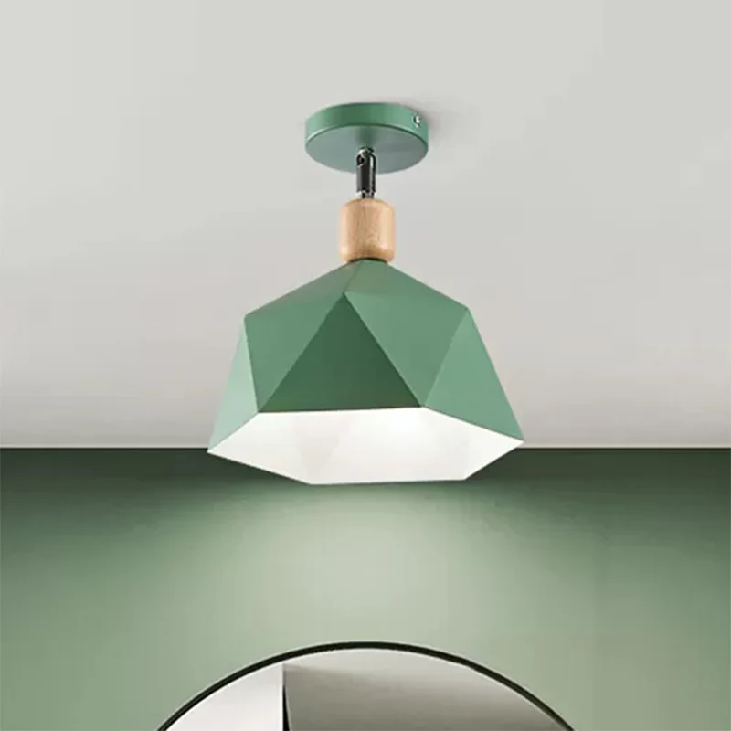 Grijs/wit/groen metalen ruitvormige semi-inbouwlamp Macaron 1-lichts plafondlamp voor hal Clearhalo