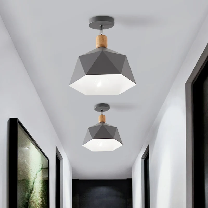 Grijs/wit/groen metalen ruitvormige semi-inbouwlamp Macaron 1-lichts plafondlamp voor hal Clearhalo