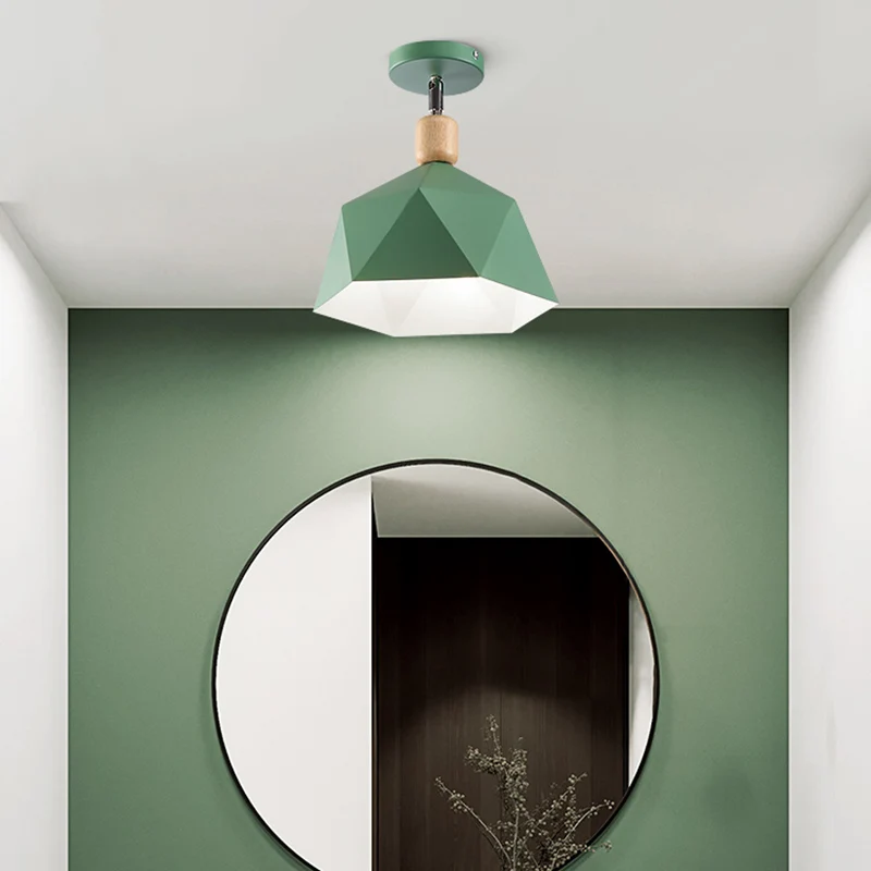 Grijs/wit/groen metalen ruitvormige semi-inbouwlamp Macaron 1-lichts plafondlamp voor hal Clearhalo
