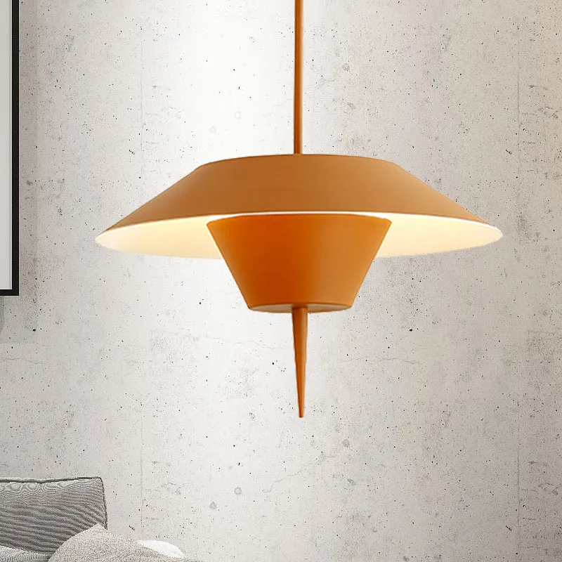 Grijs/wit/roze hangende plafondlamp met kegel, moderne 1-lichts metalen druppelhanger met omgekeerd conisch inzetstuk, 12"...