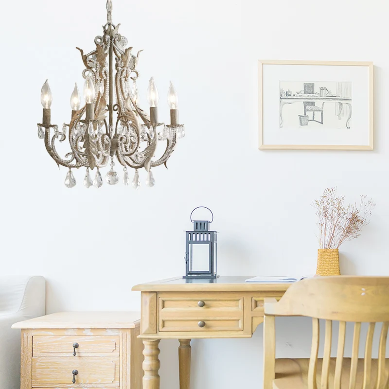 Grijs/witte Spur kroonluchter moderne 5/6 hoofden kristallen plafond hanglamp voor woonkamer Clearhalo