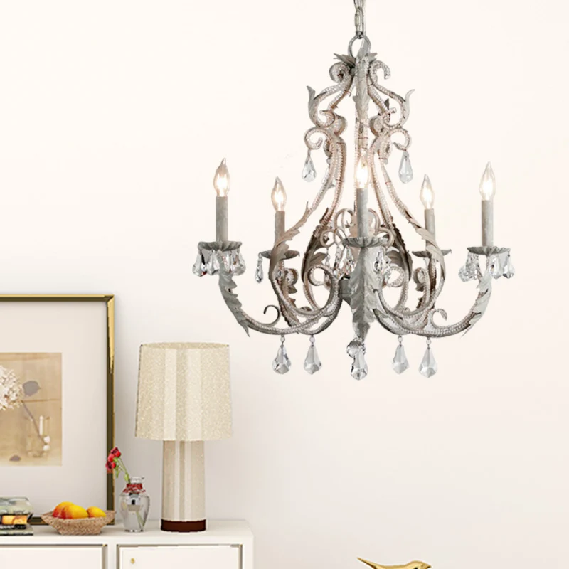 Grijs/witte Spur kroonluchter moderne 5/6 hoofden kristallen plafond hanglamp voor woonkamer Clearhalo