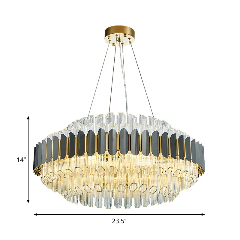 Grijze buisvormige kroonluchterlamp Moderne 12-lichts prismatische kristallen plafondhanglamp Clearhalo