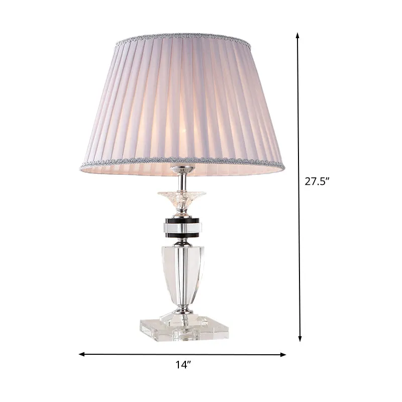 Grijze geplooide bureaulamp, modernistische stoffen tafellamp met 1 kop en glazen voet van helder kristal Clearhalo