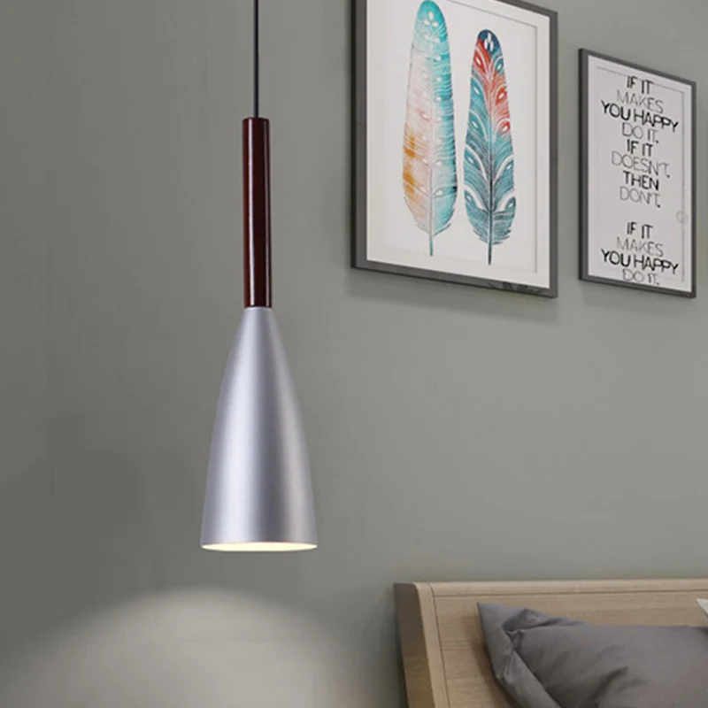 Grijze trompet-slingerlamp Nordic 1-kops aluminium plafondhanglamp voor nachtkastje Clearhalo
