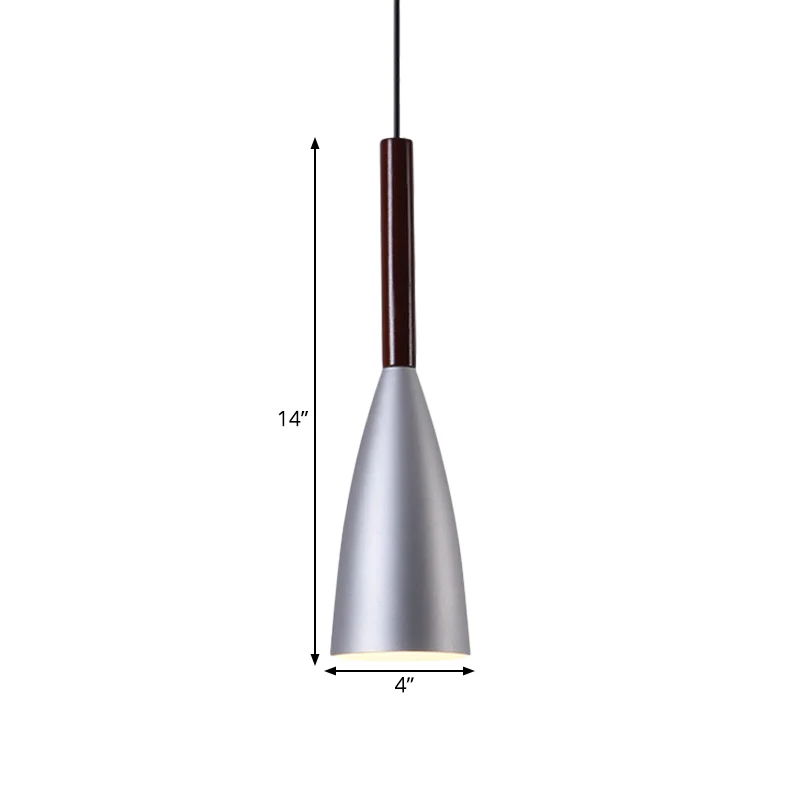 Grijze trompet-slingerlamp Nordic 1-kops aluminium plafondhanglamp voor nachtkastje Clearhalo