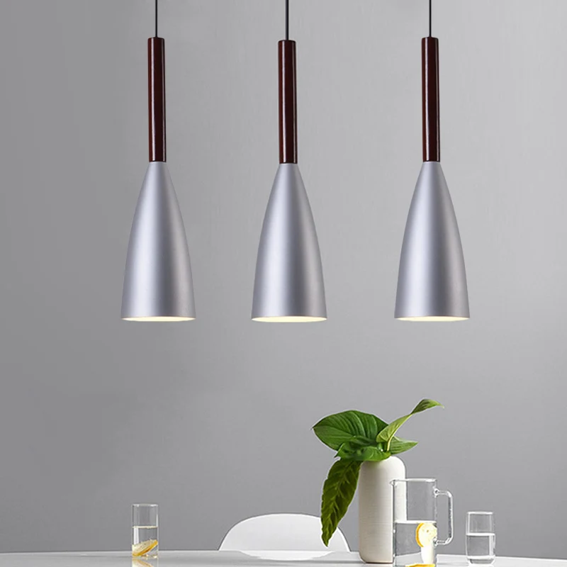Grijze trompet-slingerlamp Nordic 1-kops aluminium plafondhanglamp voor nachtkastje Clearhalo