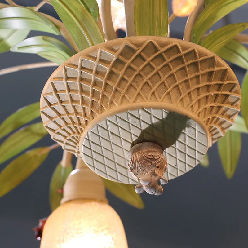 Groene bloemkroonluchterverlichting Pastorale vorstglazen woonkamerhanglamp met decoratief kristal Clearhalo