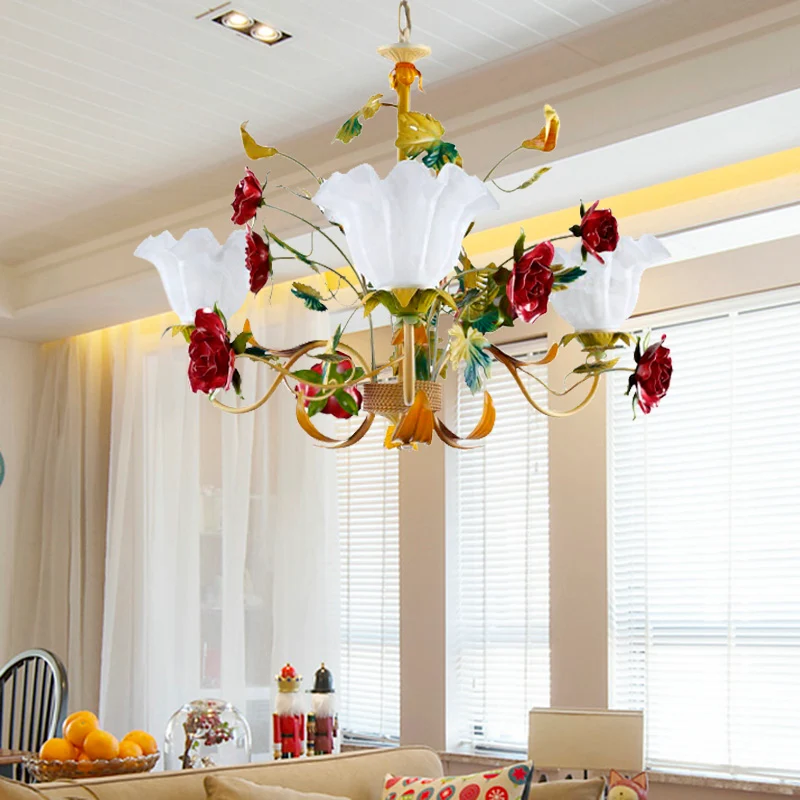 Groene geschulpte kroonluchterlamp pastoraal metaal 3/12 hoofden woonkamer plafond hanglamp Clearhalo