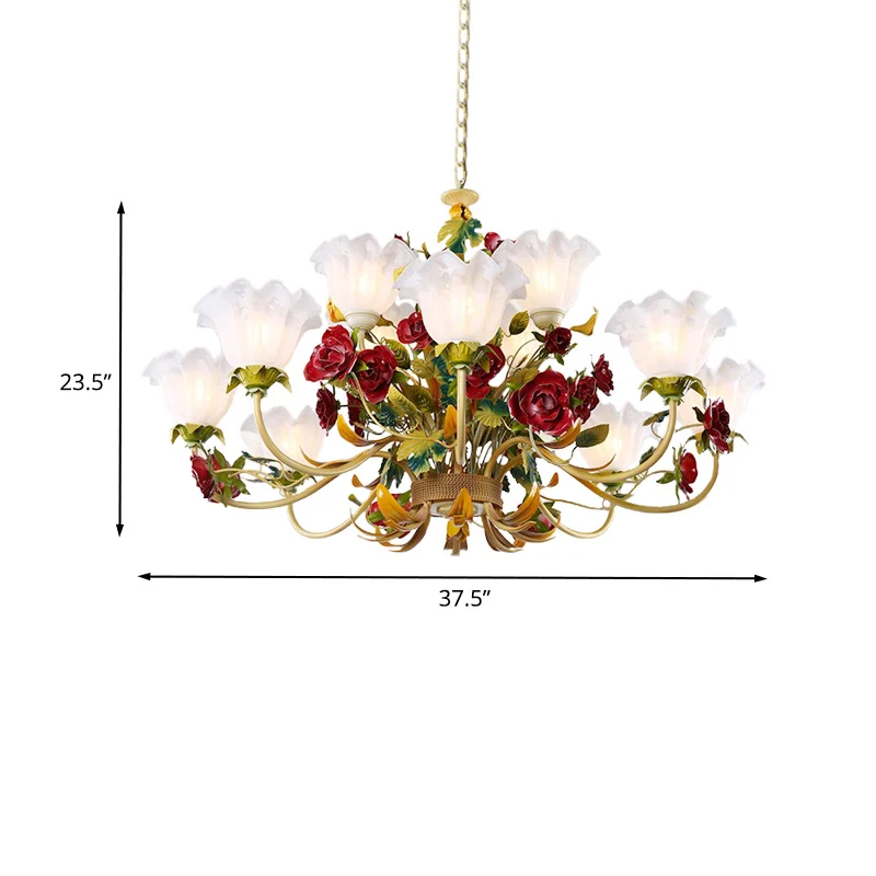 Groene geschulpte kroonluchterlamp pastoraal metaal 3/12 hoofden woonkamer plafond hanglamp Clearhalo