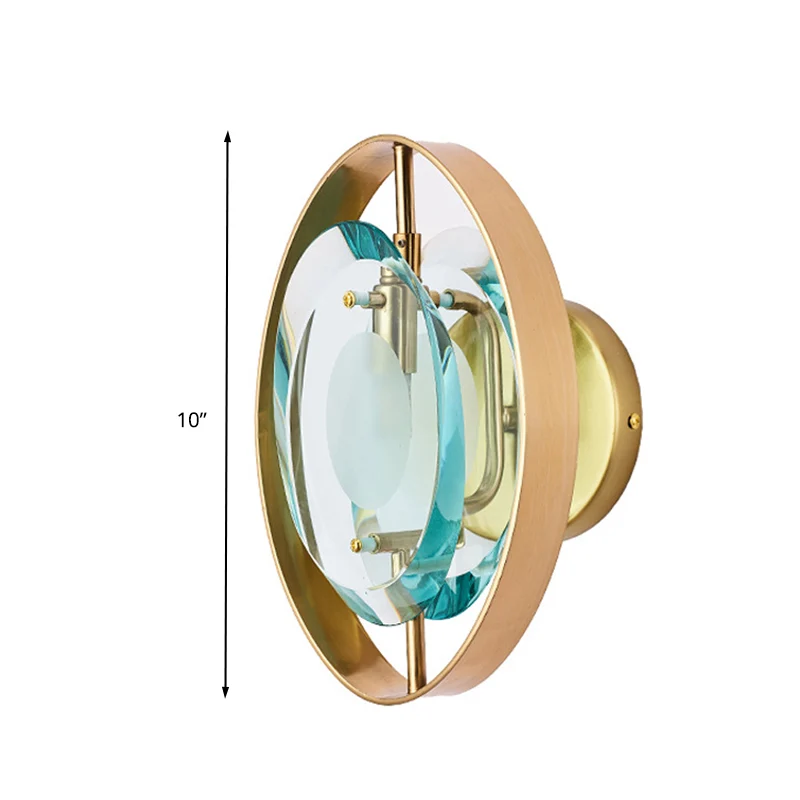 Groene kristallen gouden wandlamp elliptische vintage wandkandelaar met enkele kop en ronde achterplaat Clearhalo