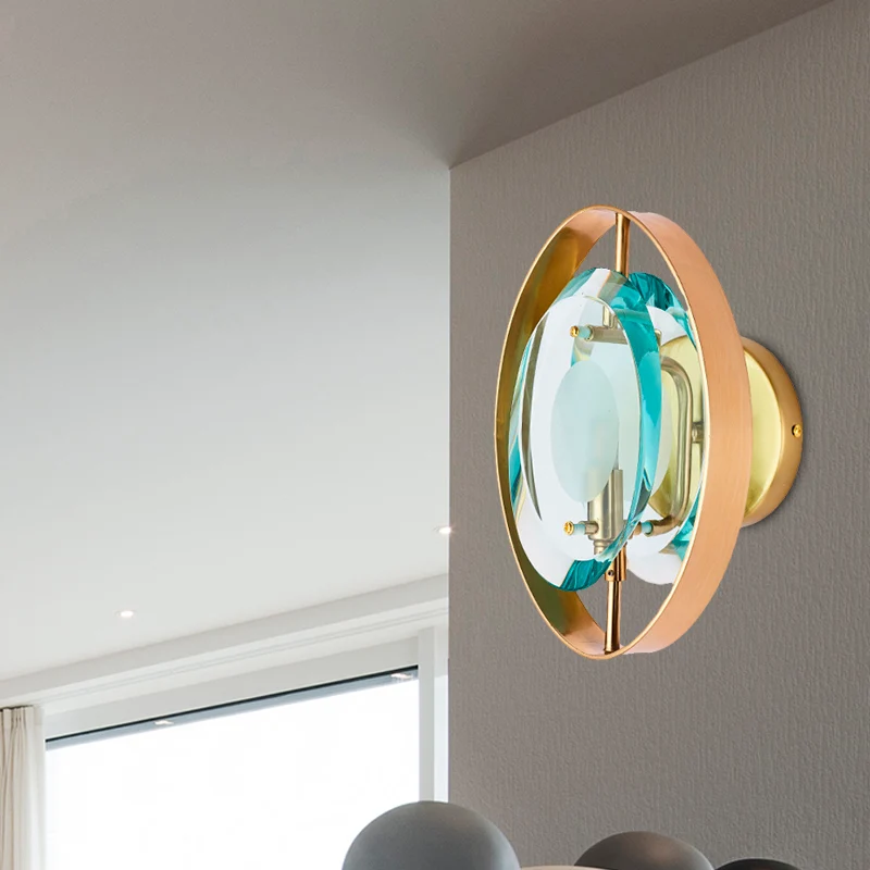 Groene kristallen gouden wandlamp elliptische vintage wandkandelaar met enkele kop en ronde achterplaat Clearhalo