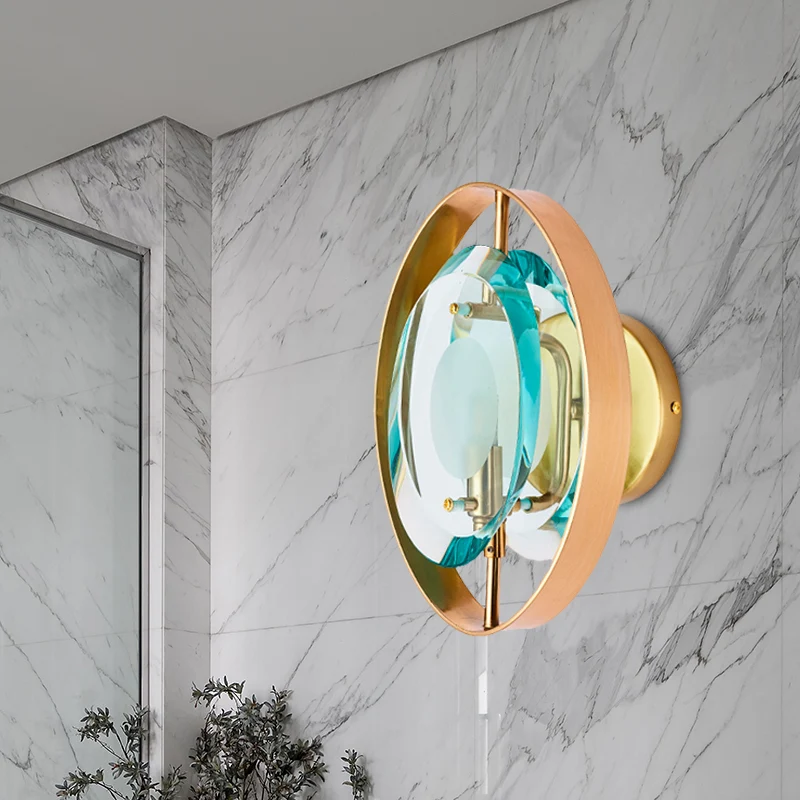 Groene kristallen gouden wandlamp elliptische vintage wandkandelaar met enkele kop en ronde achterplaat Clearhalo