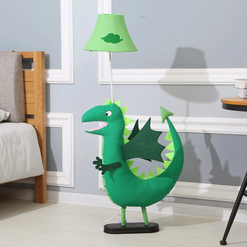 Groene pluche dinosaurus vloerlamp cartoon 1 lamp stof staande lamp met schaduw voor kinderkamer Clearhalo