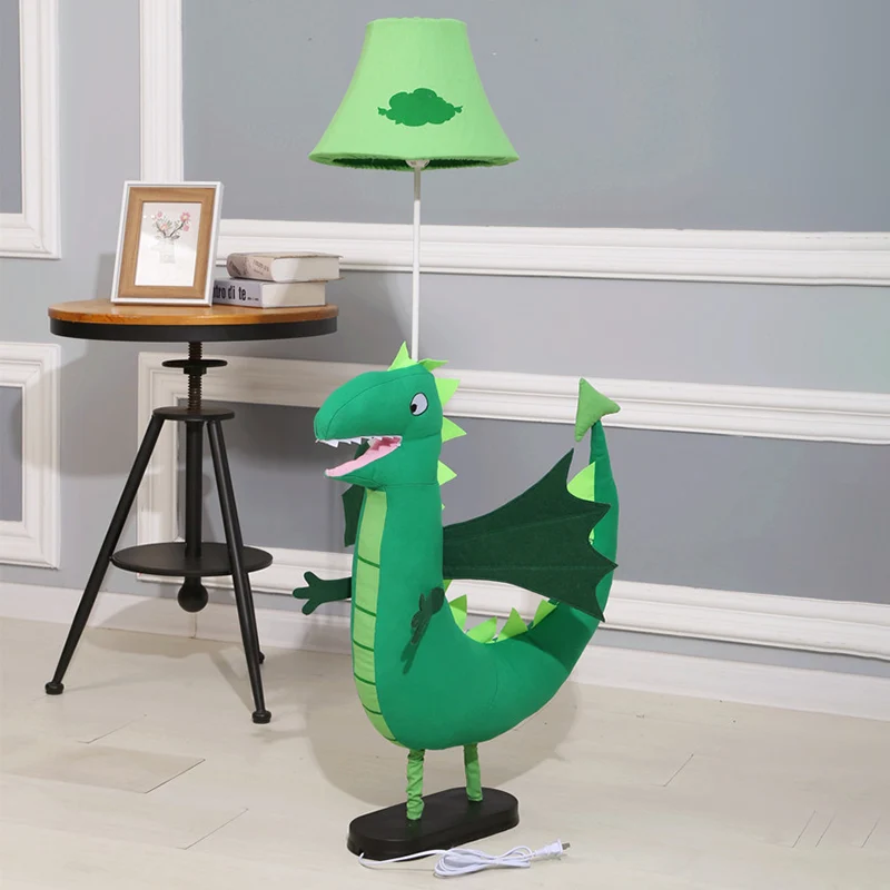 Groene pluche dinosaurus vloerlamp cartoon 1 lamp stof staande lamp met schaduw voor kinderkamer Clearhalo