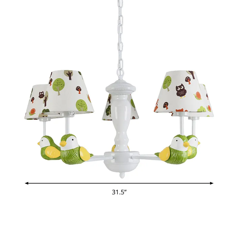 Groene vogel hanglamp met taps toelopende kap, rustieke metalen kroonluchter voor kinderslaapkamer Clearhalo