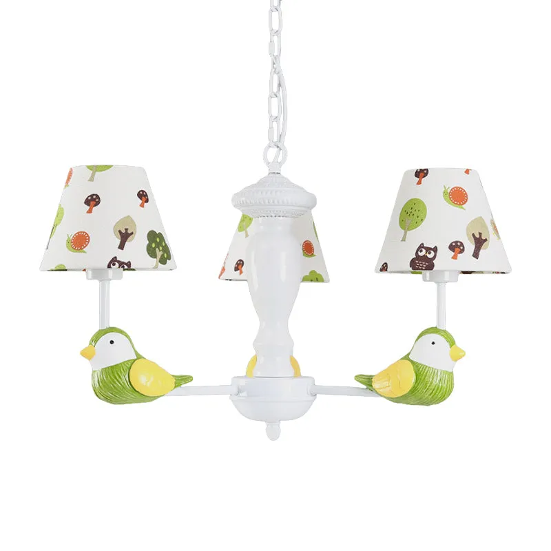 Groene vogel hanglamp met taps toelopende kap, rustieke metalen kroonluchter voor kinderslaapkamer Clearhalo