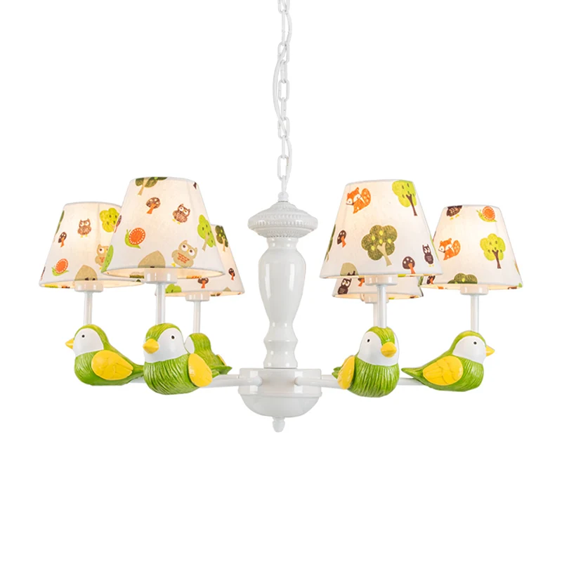 Groene vogel hanglamp met taps toelopende kap, rustieke metalen kroonluchter voor kinderslaapkamer Clearhalo