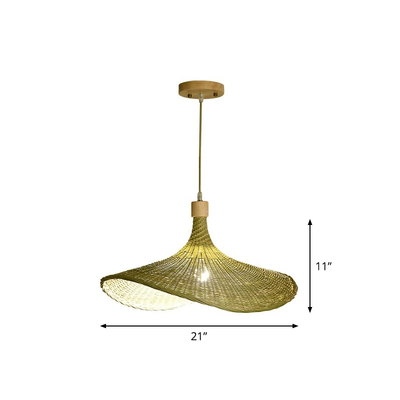Groen-gele strohoedvormige hanglamp Zuid-Oost-Azië Enkele natuurlijke bamboevezel hanglamp Clearhalo