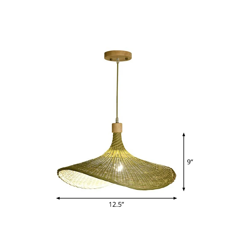 Groen-gele strohoedvormige hanglamp Zuid-Oost-Azië Enkele natuurlijke bamboevezel hanglamp Clearhalo
