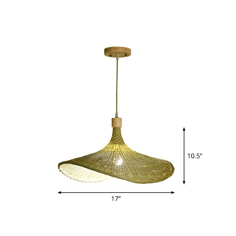 Groen-gele strohoedvormige hanglamp Zuid-Oost-Azië Enkele natuurlijke bamboevezel hanglamp Clearhalo