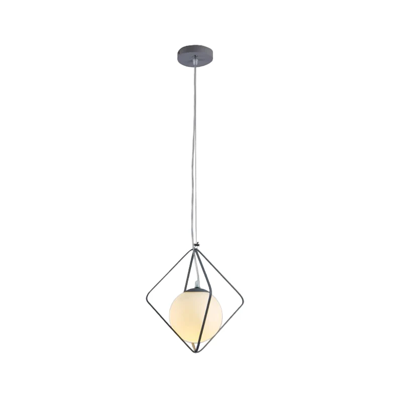 Groen/grijze ruitkooi hanglamp minimalistisch 1-kops ijzeren hanglampset met balmelkglazen kap aan de binnenkant Clearhalo