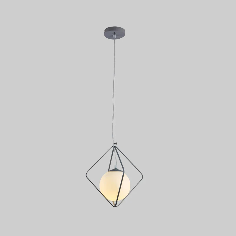 Groen/grijze ruitkooi hanglamp minimalistisch 1-kops ijzeren hanglampset met balmelkglazen kap aan de binnenkant Clearhalo