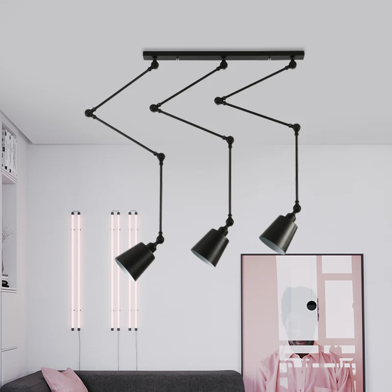 Groen/zwarte hanglamp met bellencluster Nordic 3-kops metalen hanglampset met verstelbare arm Clearhalo