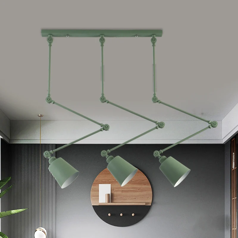 Groen/zwarte hanglamp met bellencluster Nordic 3-kops metalen hanglampset met verstelbare arm Clearhalo