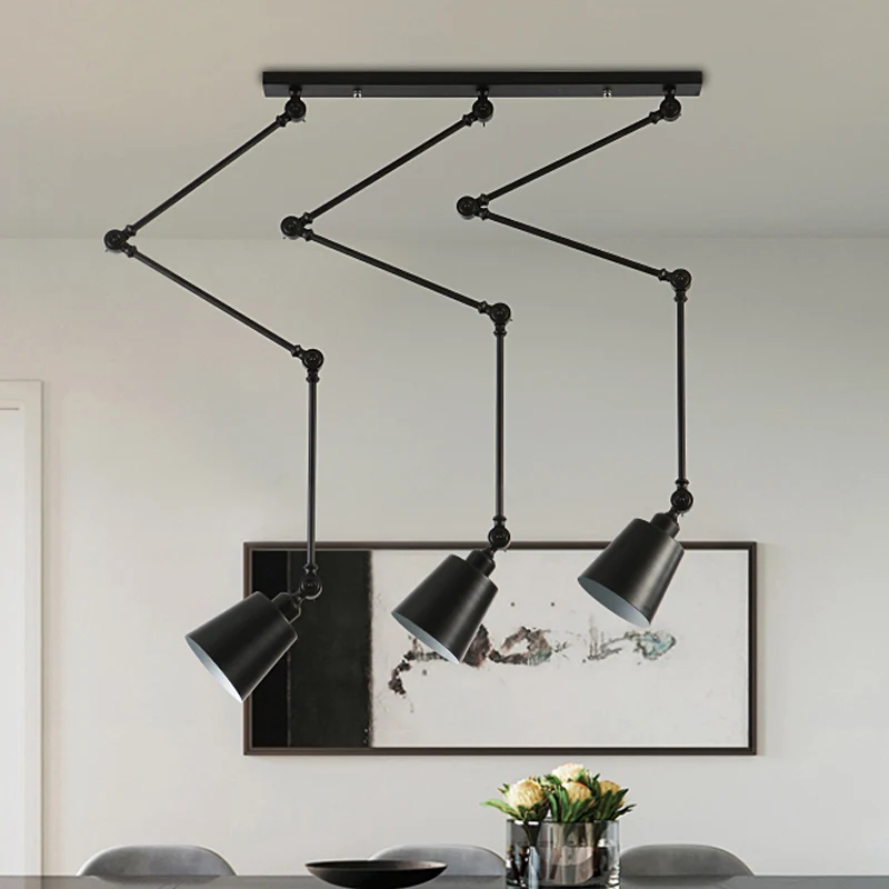Groen/zwarte hanglamp met bellencluster Nordic 3-kops metalen hanglampset met verstelbare arm Clearhalo