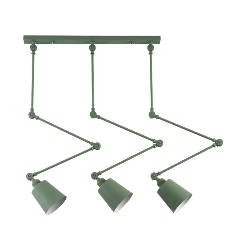 Groen/zwarte hanglamp met bellencluster Nordic 3-kops metalen hanglampset met verstelbare arm Clearhalo