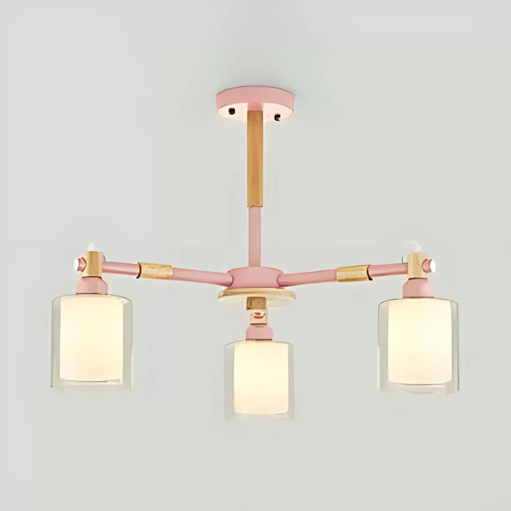 Hal Kinderslaapkamer Cilinderkroonluchter Hout en glas 3 koppen Hanglamp Scandinavische stijl Clearhalo