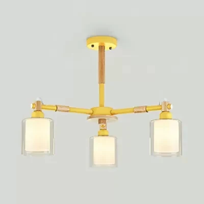 Hal Kinderslaapkamer Cilinderkroonluchter Hout en glas 3 koppen Hanglamp Scandinavische stijl Clearhalo