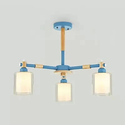 Hal Kinderslaapkamer Cilinderkroonluchter Hout en glas 3 koppen Hanglamp Scandinavische stijl Clearhalo