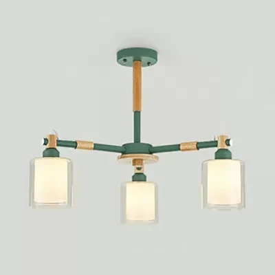 Hal Kinderslaapkamer Cilinderkroonluchter Hout en glas 3 koppen Hanglamp Scandinavische stijl Clearhalo