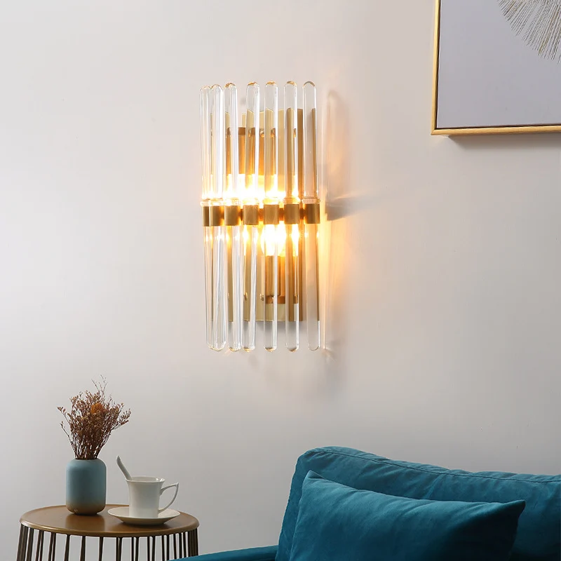 Halfcilindrische wandverlichting Hedendaags helder kristal 1 licht messing afwerking schanslamp voor slaapkamer Clearhalo