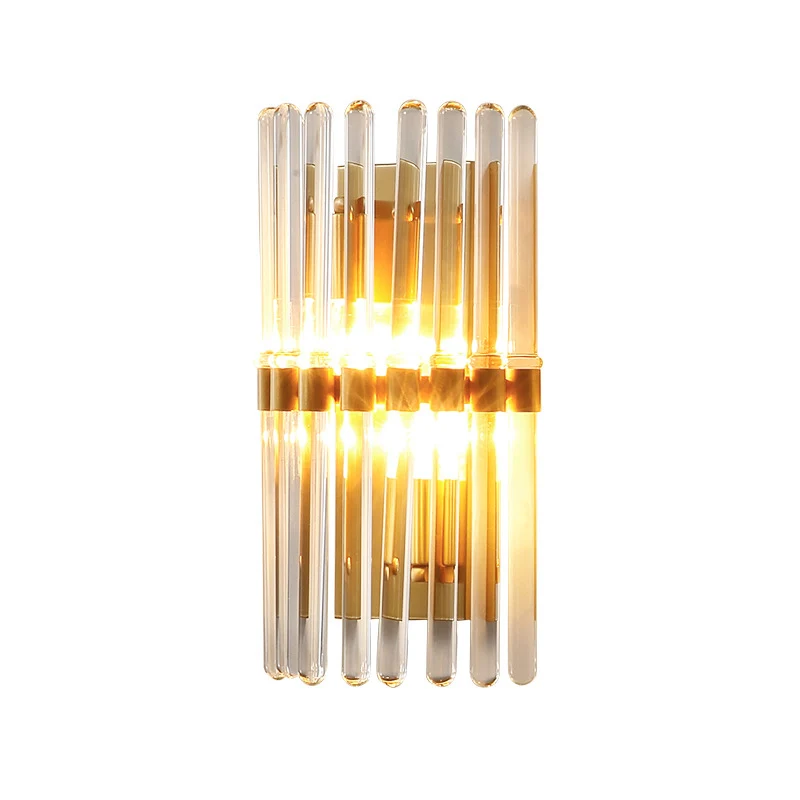 Halfcilindrische wandverlichting Hedendaags helder kristal 1 licht messing afwerking schanslamp voor slaapkamer Clearhalo