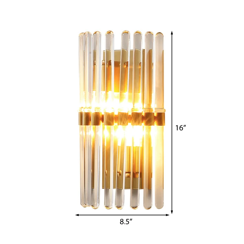 Halfcilindrische wandverlichting Hedendaags helder kristal 1 licht messing afwerking schanslamp voor slaapkamer Clearhalo