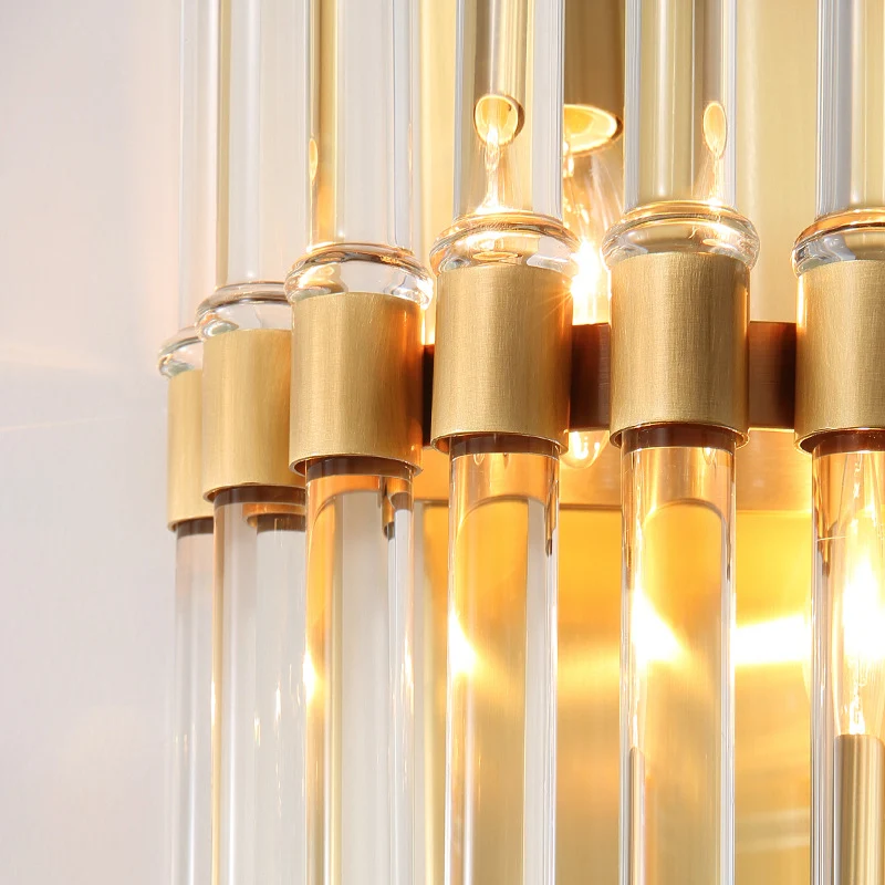 Halfcilindrische wandverlichting Hedendaags helder kristal 1 licht messing afwerking schanslamp voor slaapkamer Clearhalo