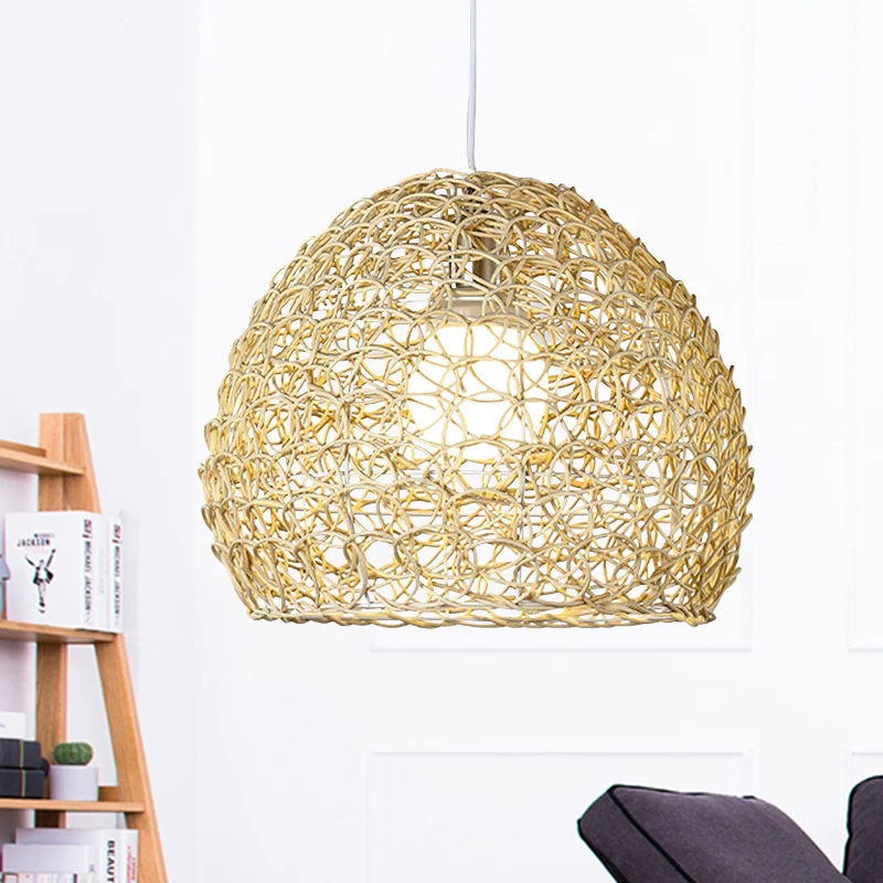 Halfronde slingerlamp Eenvoudige bamboe enkele beige hanglamp voor eetkamer Clearhalo