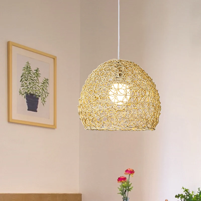 Halfronde slingerlamp Eenvoudige bamboe enkele beige hanglamp voor eetkamer Clearhalo