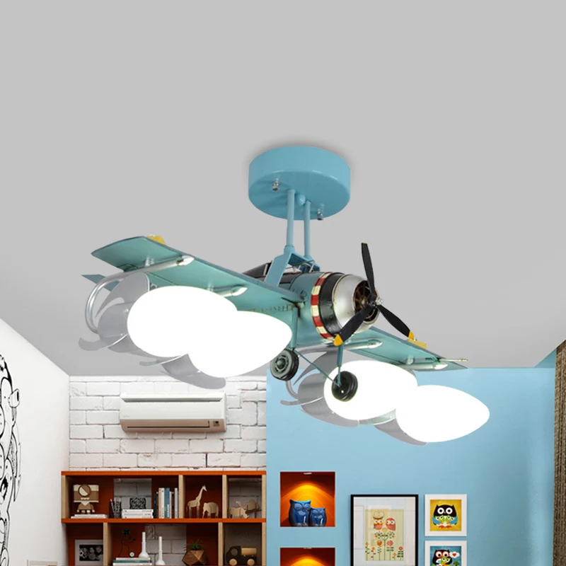 Halfverzonken plafondlamp van ijzeren vliegtuigvorm Cartoon 4 koppen Groene inbouwverlichting Clearhalo