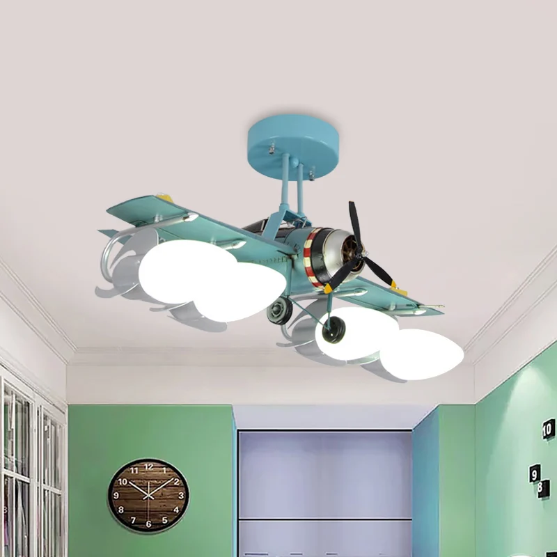 Halfverzonken plafondlamp van ijzeren vliegtuigvorm Cartoon 4 koppen Groene inbouwverlichting Clearhalo
